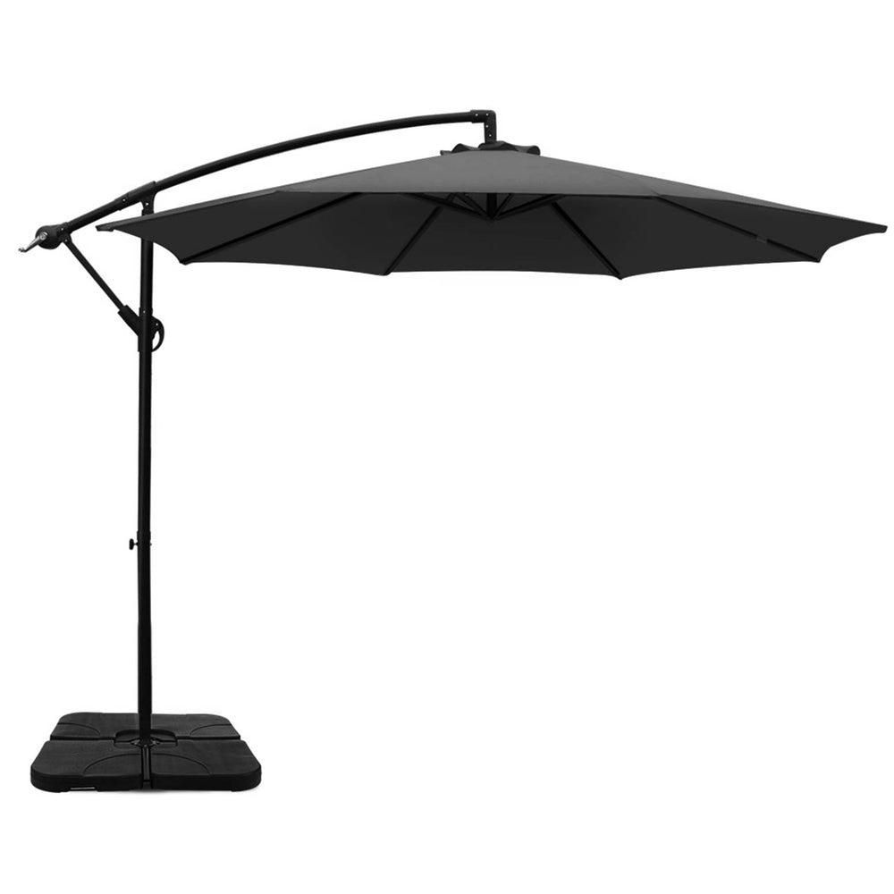 Cantilever Umbrella | Large Square Base Included | Outdoor Patio | Instahut | 3m | Charcoal