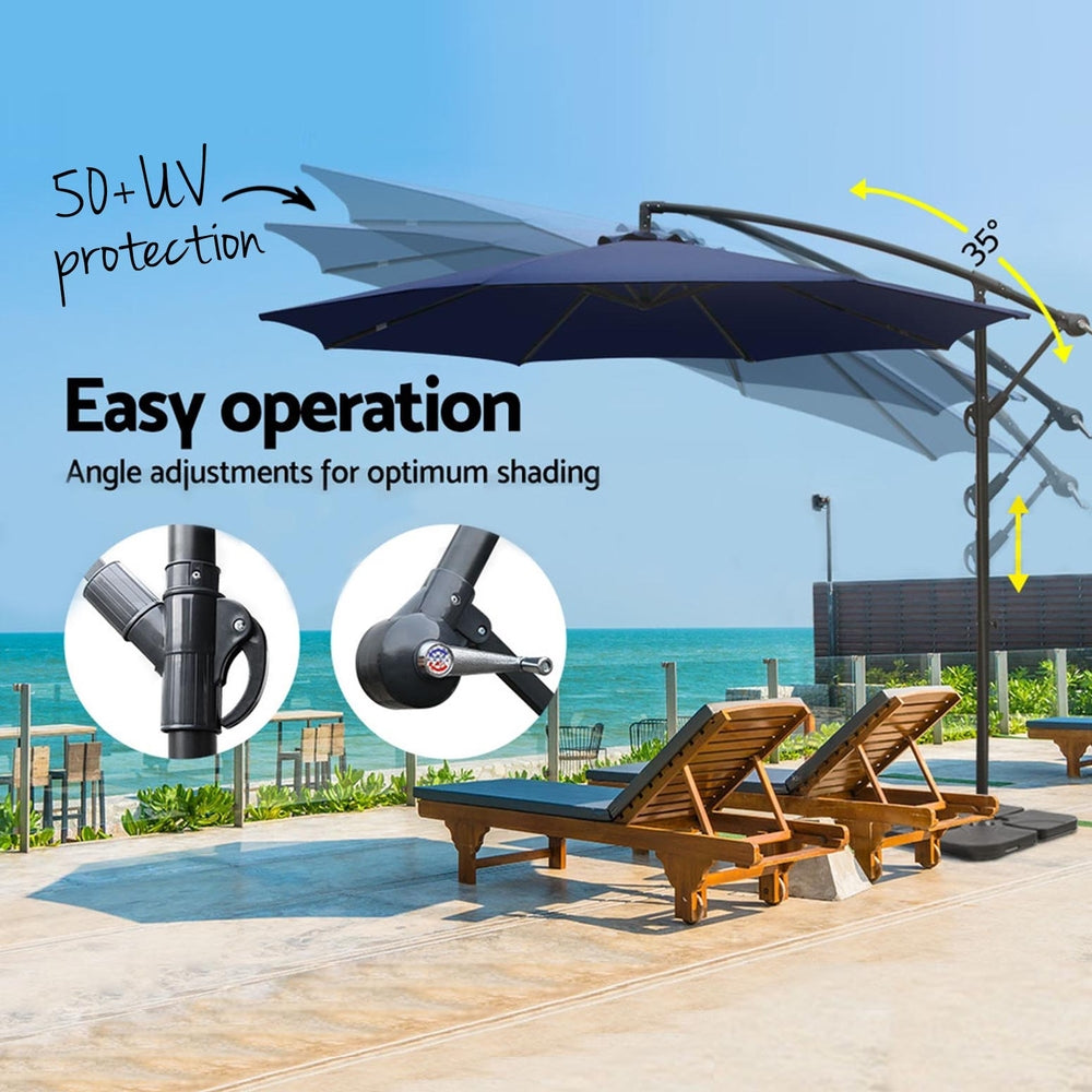 Cantilever Umbrella | Large Square Base Included | Outdoor Patio | Instahut | 3m | Navy