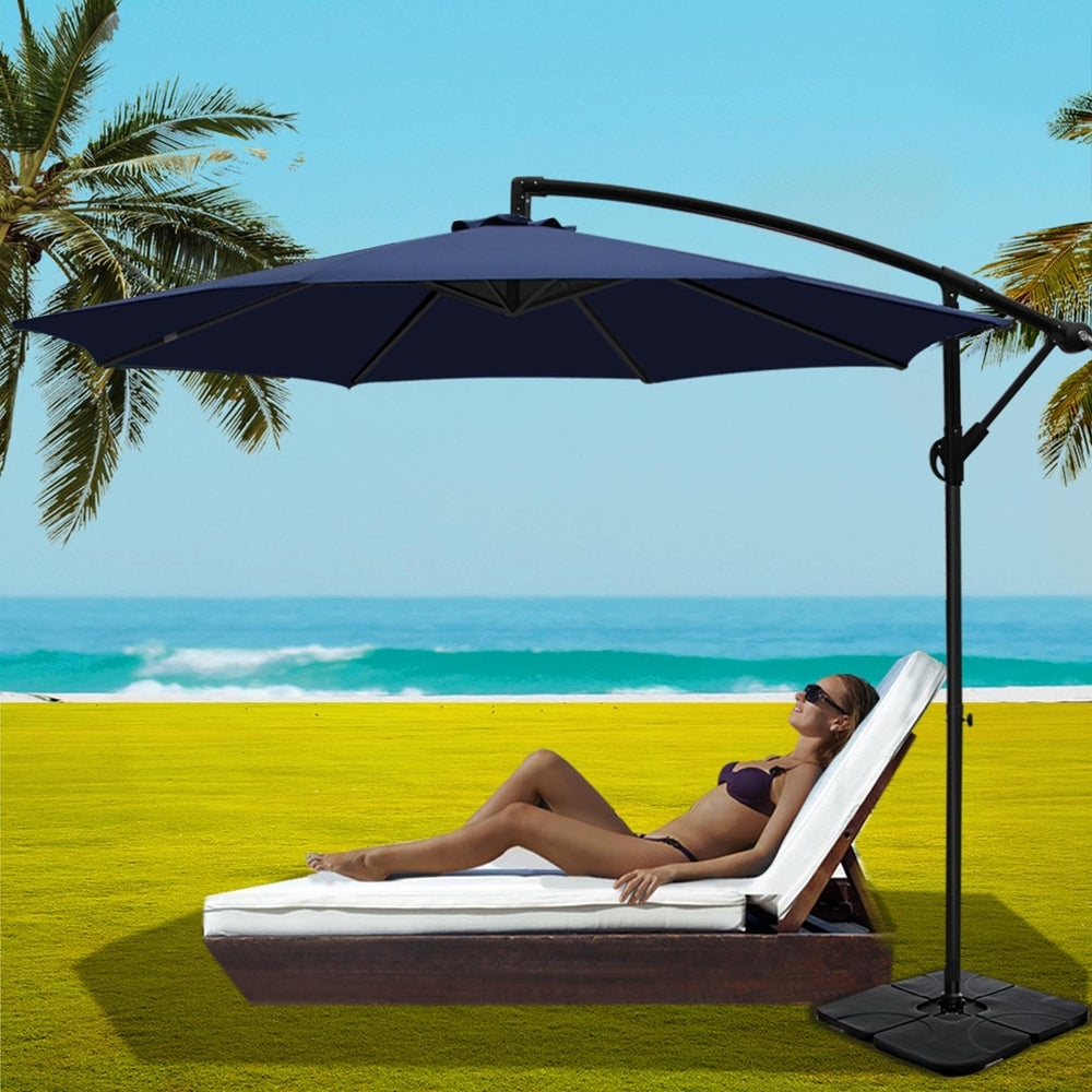 Cantilever Umbrella | Large Square Base Included | Outdoor Patio | Instahut | 3m | Navy