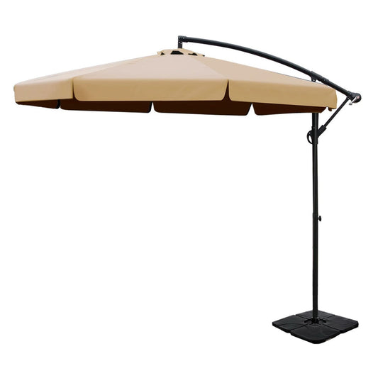 Cantilever Umbrella | Straight Valance | Large Square Base Included | Instahut | 3m | Beige