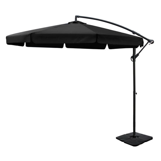 Cantilever Umbrella | Straight Valance | Large Square Base Included | Instahut | 3m | Black