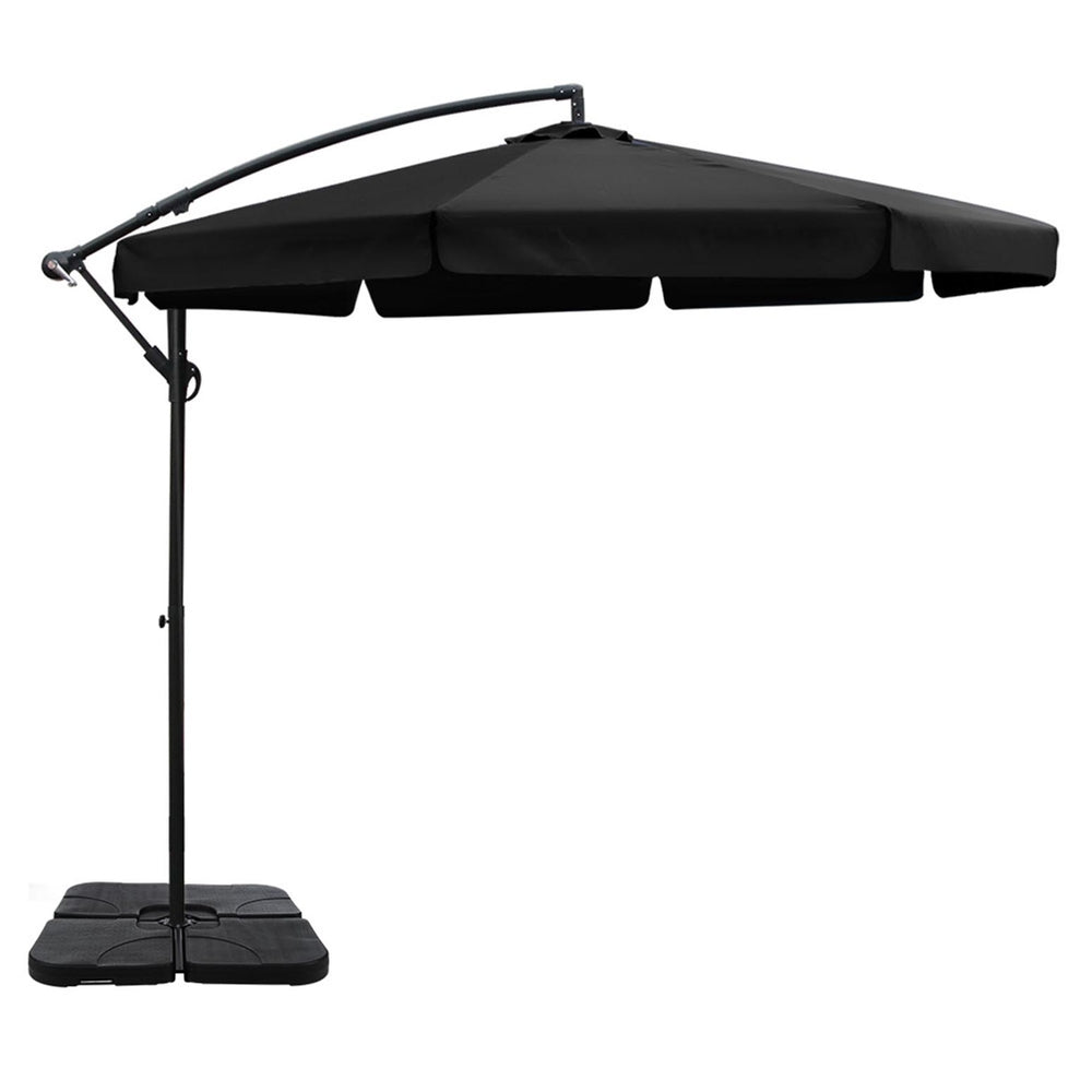 Cantilever Umbrella | Straight Valance | Large Square Base Included | Instahut | 3m | Black