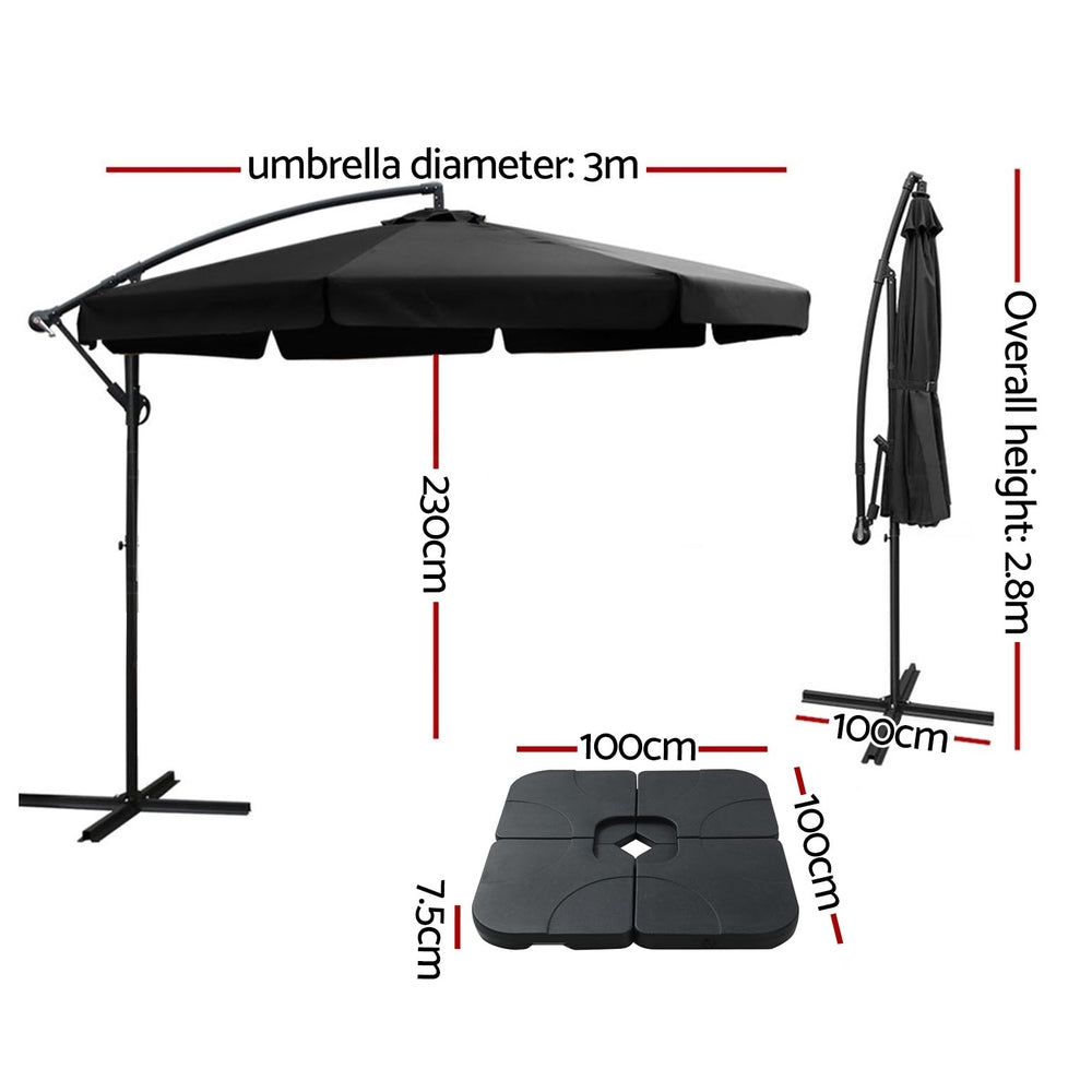 Cantilever Umbrella | Straight Valance | Large Square Base Included | Instahut | 3m | Black