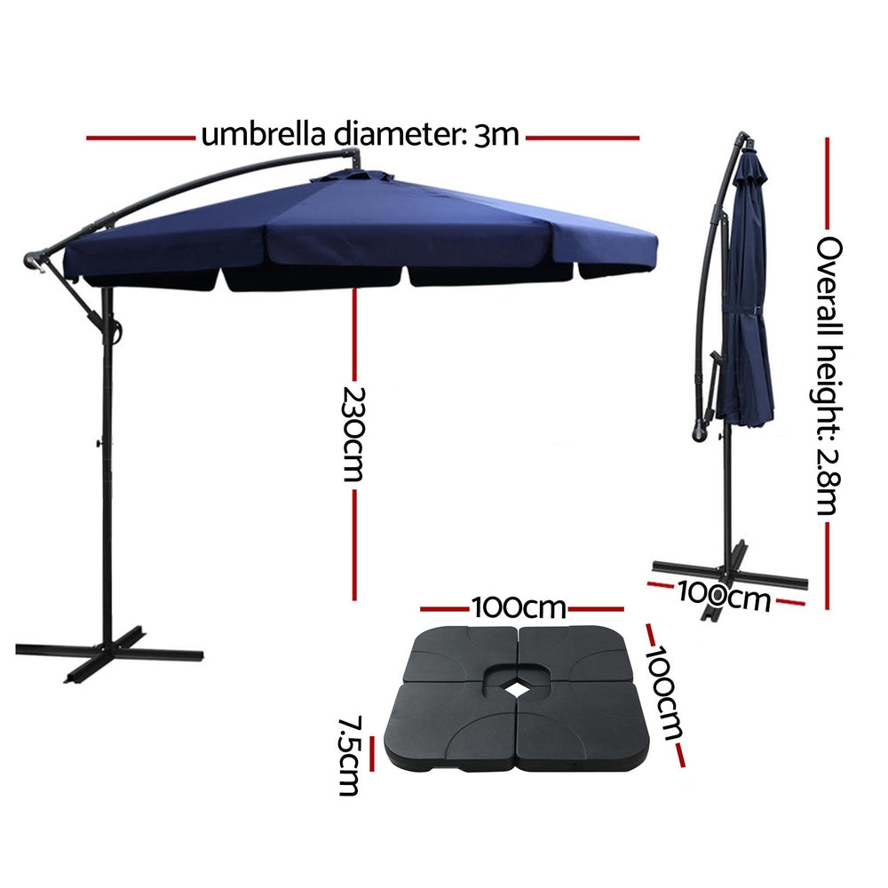 Cantilever Umbrella | Straight Valance | Large Square Base Included | Instahut | 3m | Navy