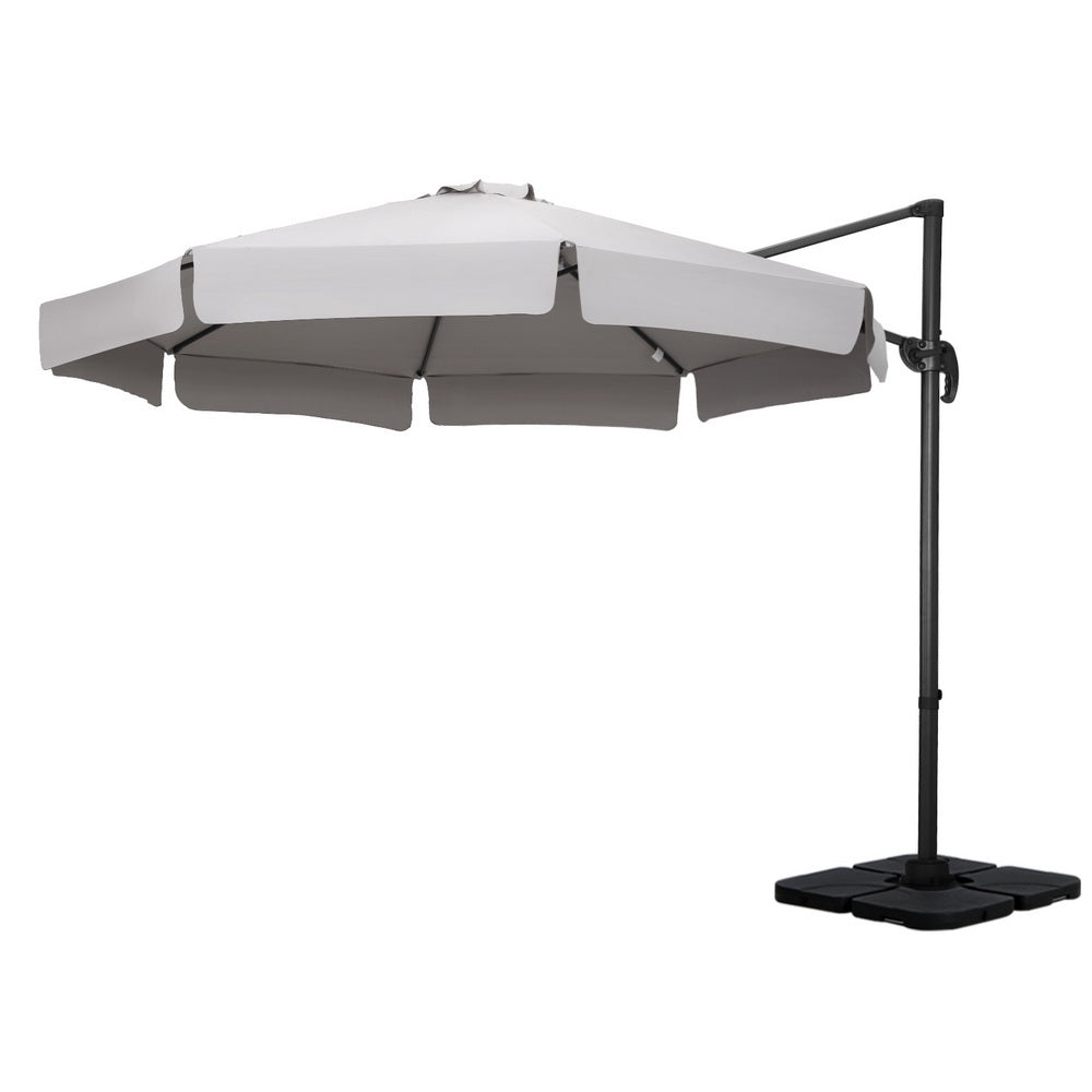 Cantilever Umbrella | 360 Degree Tilt | Straight Valance | Large Square Base | Instahut | Roma | 3m | Grey