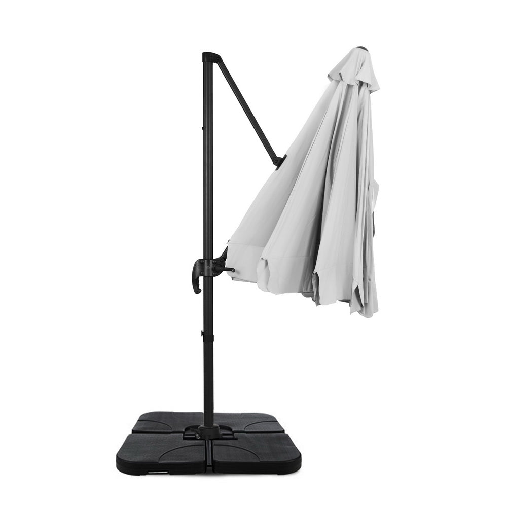 Cantilever Umbrella | 360 Degree Tilt | Straight Valance | Large Square Base | Instahut | Roma | 3m | Grey