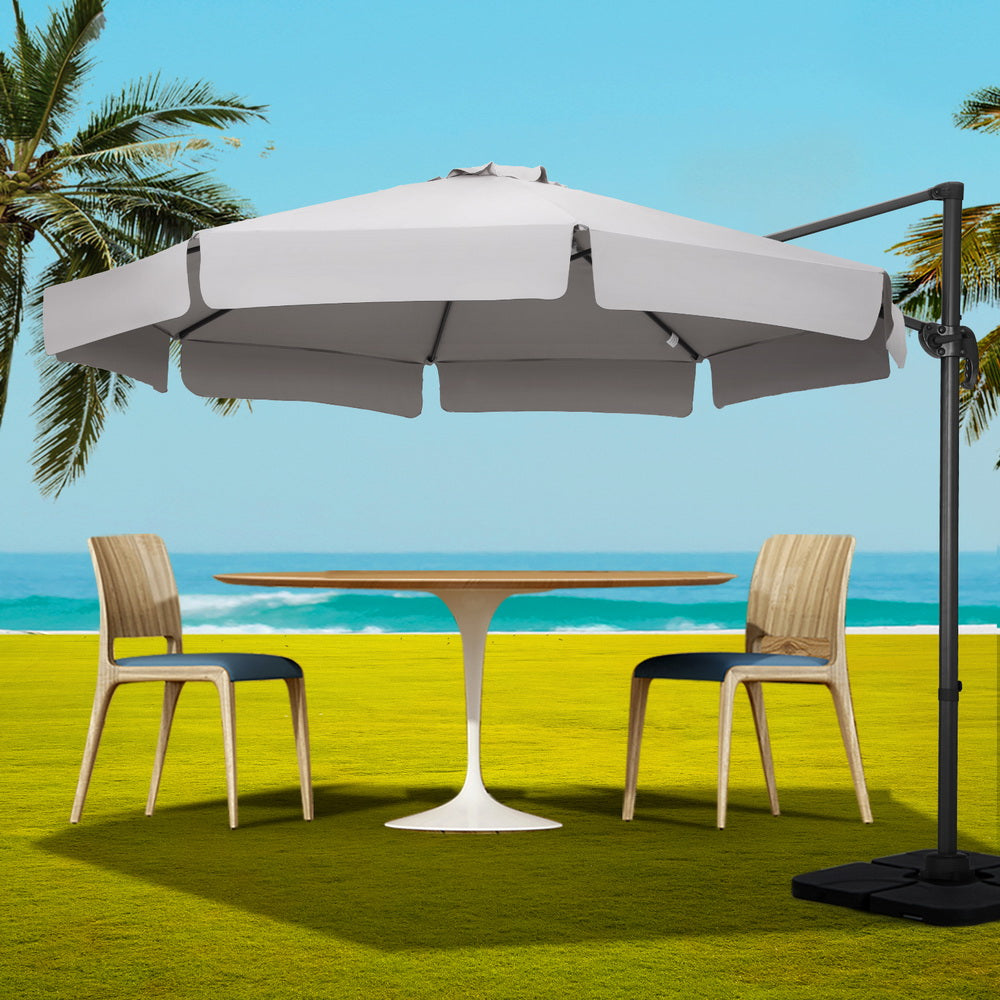 Cantilever Umbrella | 360 Degree Tilt | Straight Valance | Large Square Base | Instahut | Roma | 3m | Grey