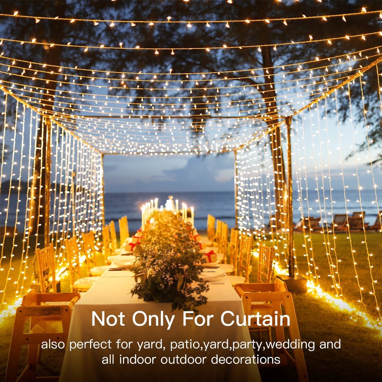 Curtain Light String | 300 LED | Hooks and 8 Mode RC | Warm White | 3m | USB Mains Powered