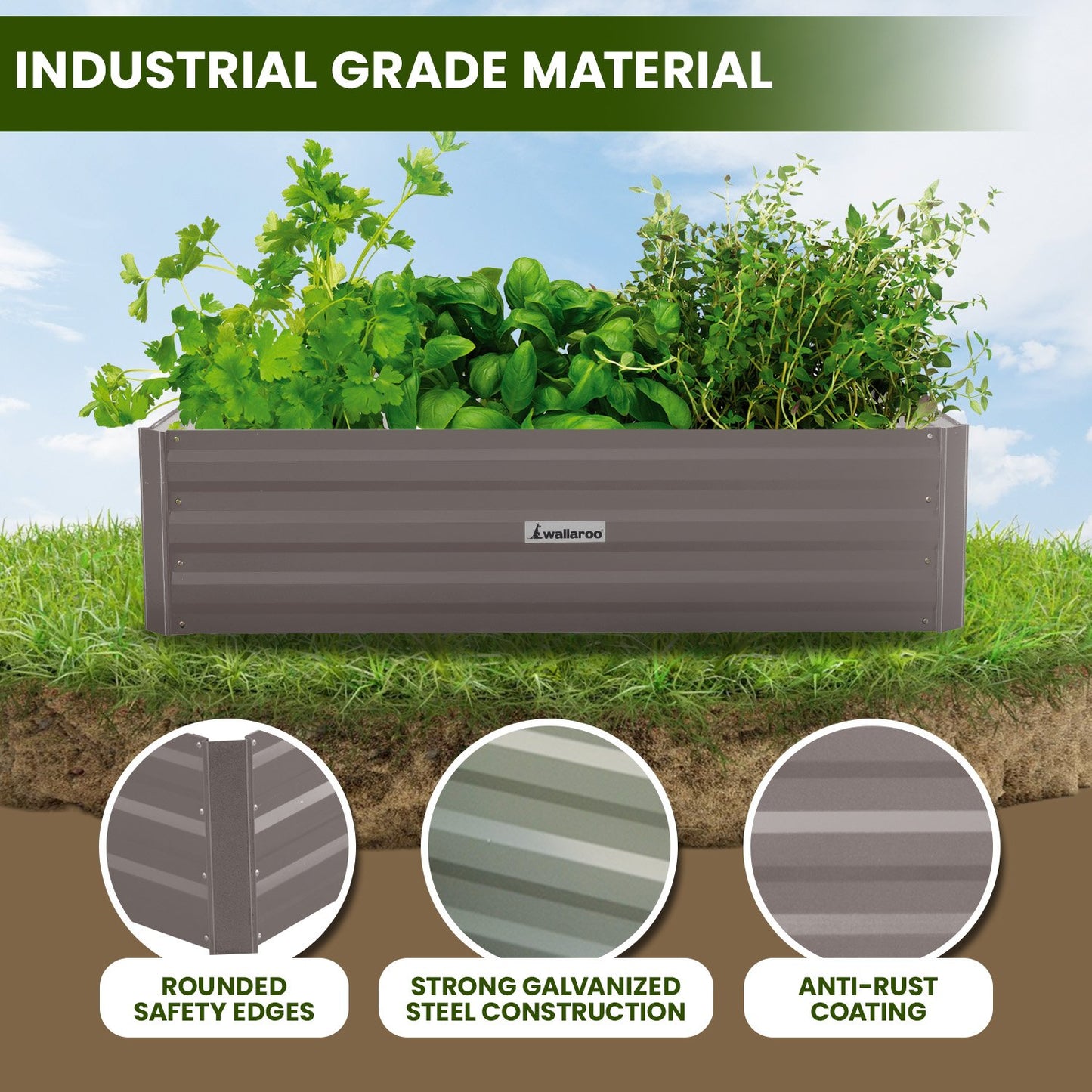 Garden Bed | Wallaroo | 120 x 90 x 30cm | Galvanized Steel - Grey