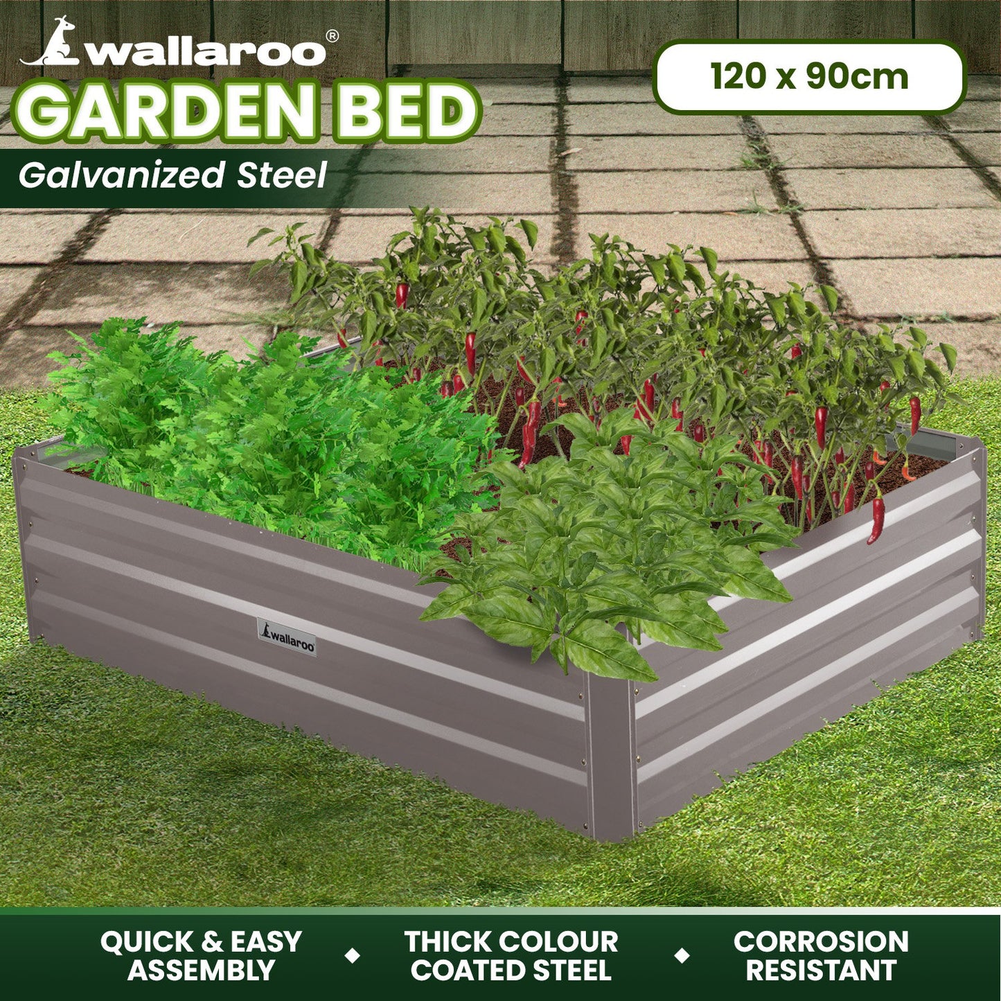 Garden Bed | Wallaroo | 120 x 90 x 30cm | Galvanized Steel - Grey