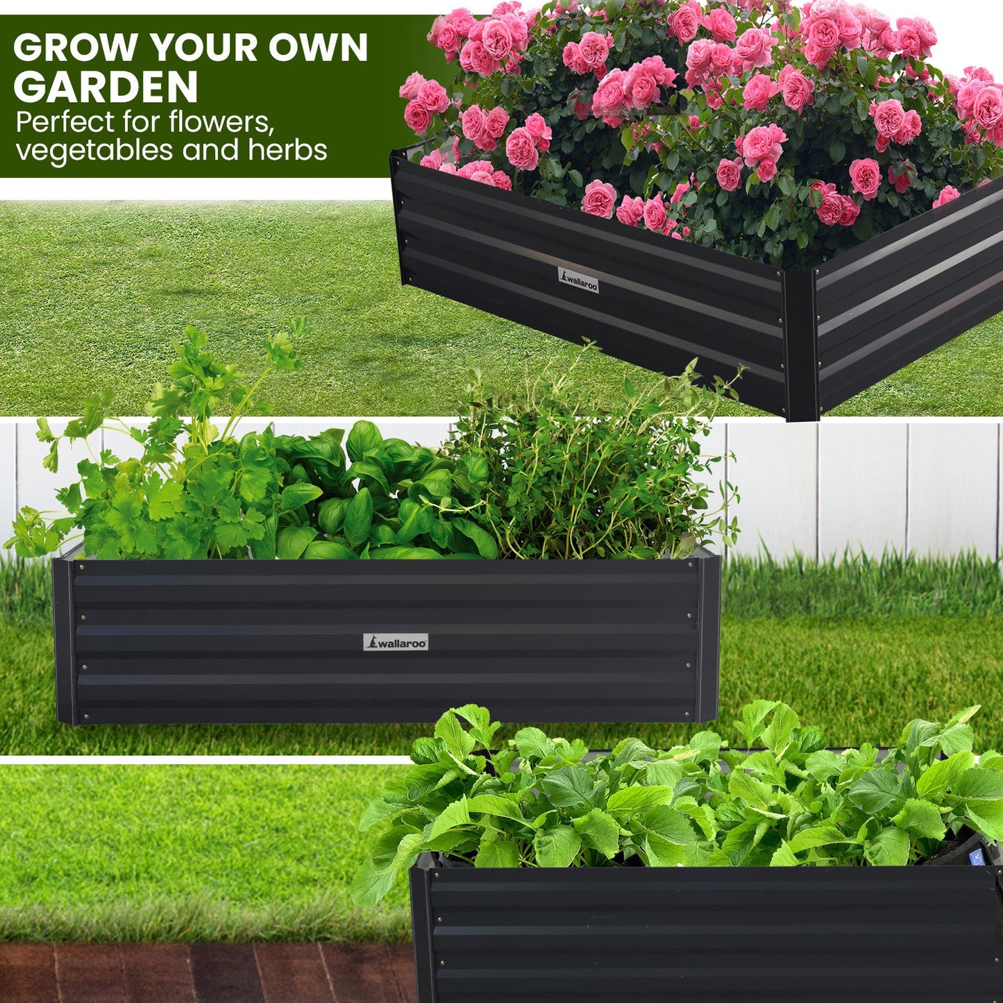 Garden Bed | Wallaroo | 150 x 90 x 30cm | Galvanized Steel - Black