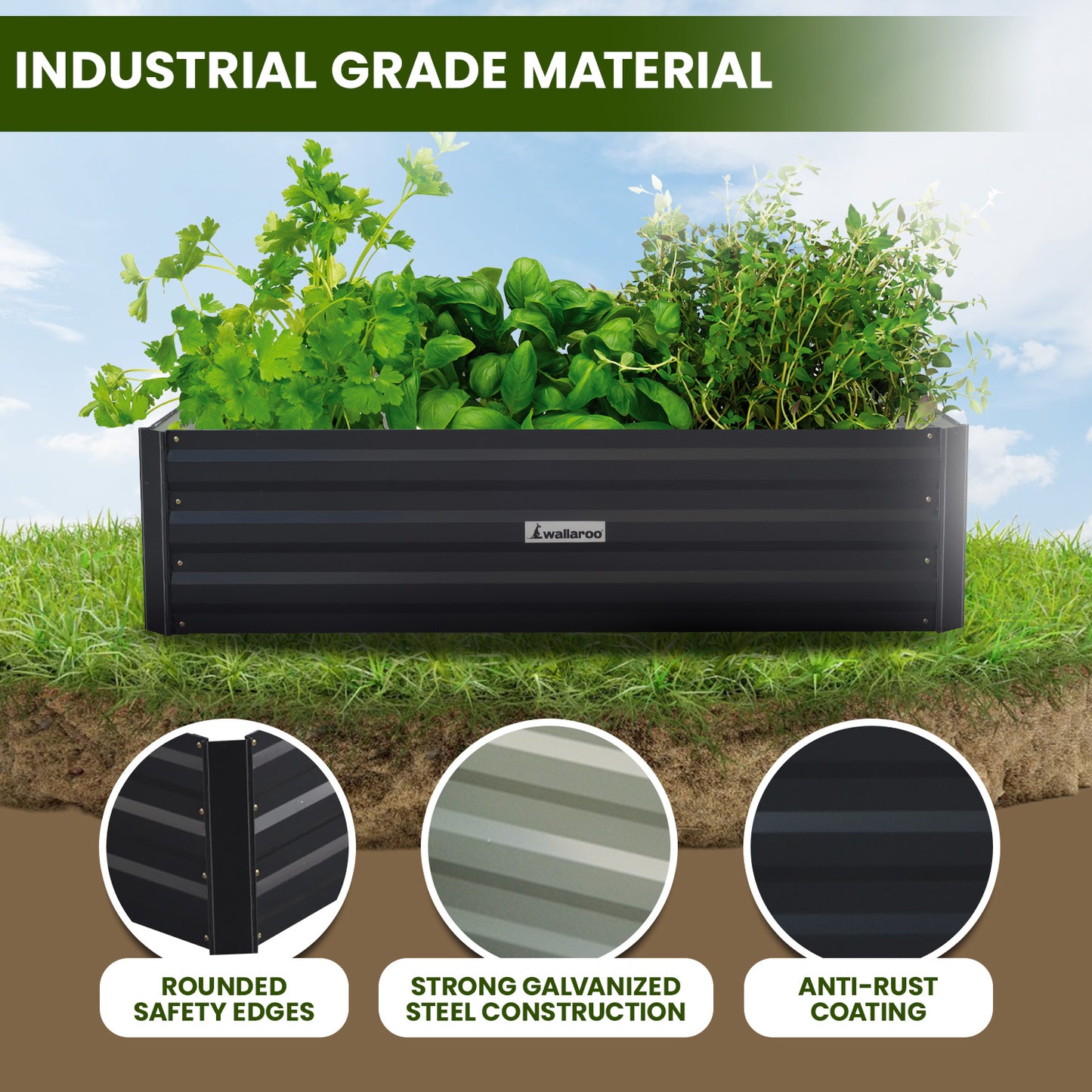 Garden Bed | Wallaroo | 150 x 90 x 30cm | Galvanized Steel - Black