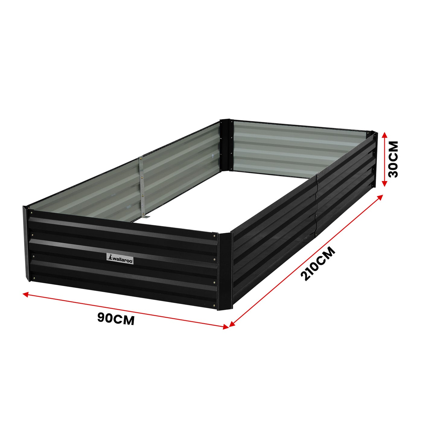 Garden Bed | Wallaroo | 210 x 90 x 30cm | Galvanized Steel - Black