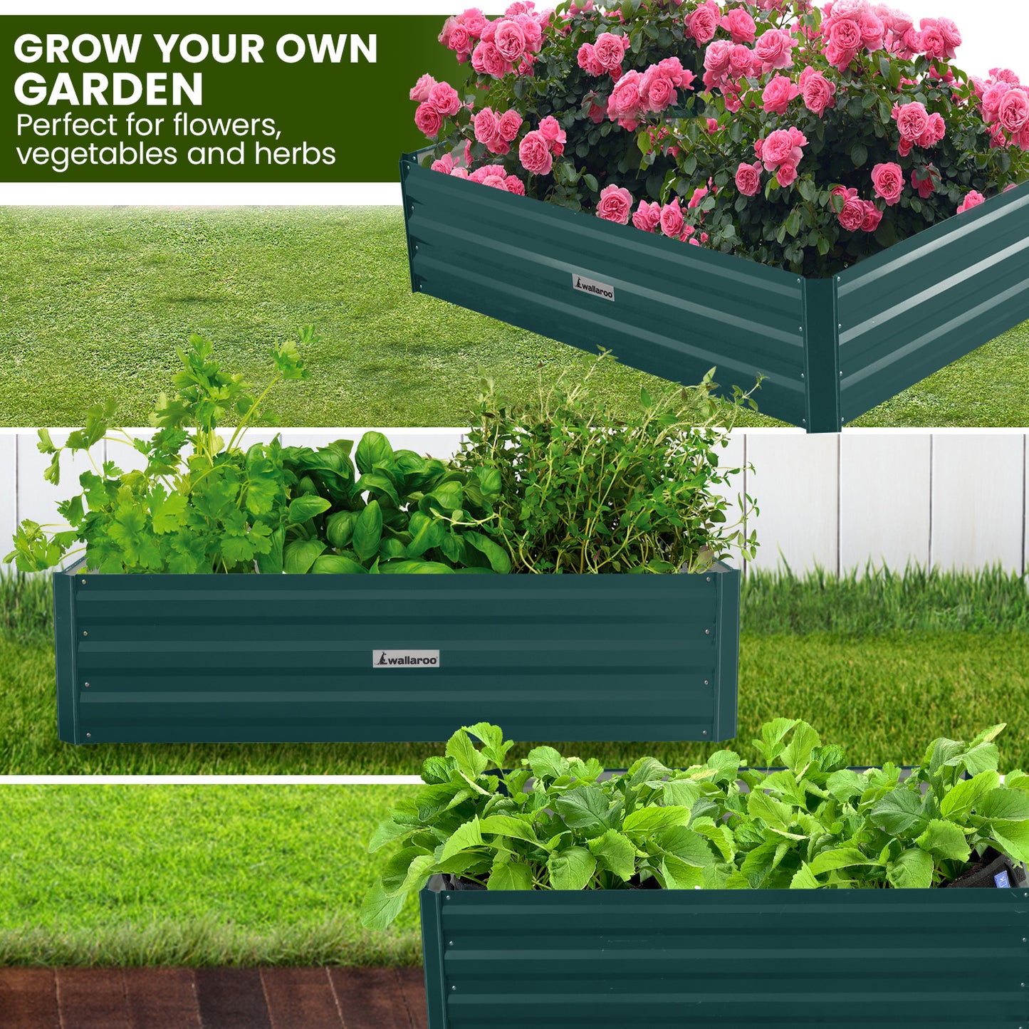 Garden Bed | Wallaroo | 210 x 90 x 30cm | Galvanized Steel - Green
