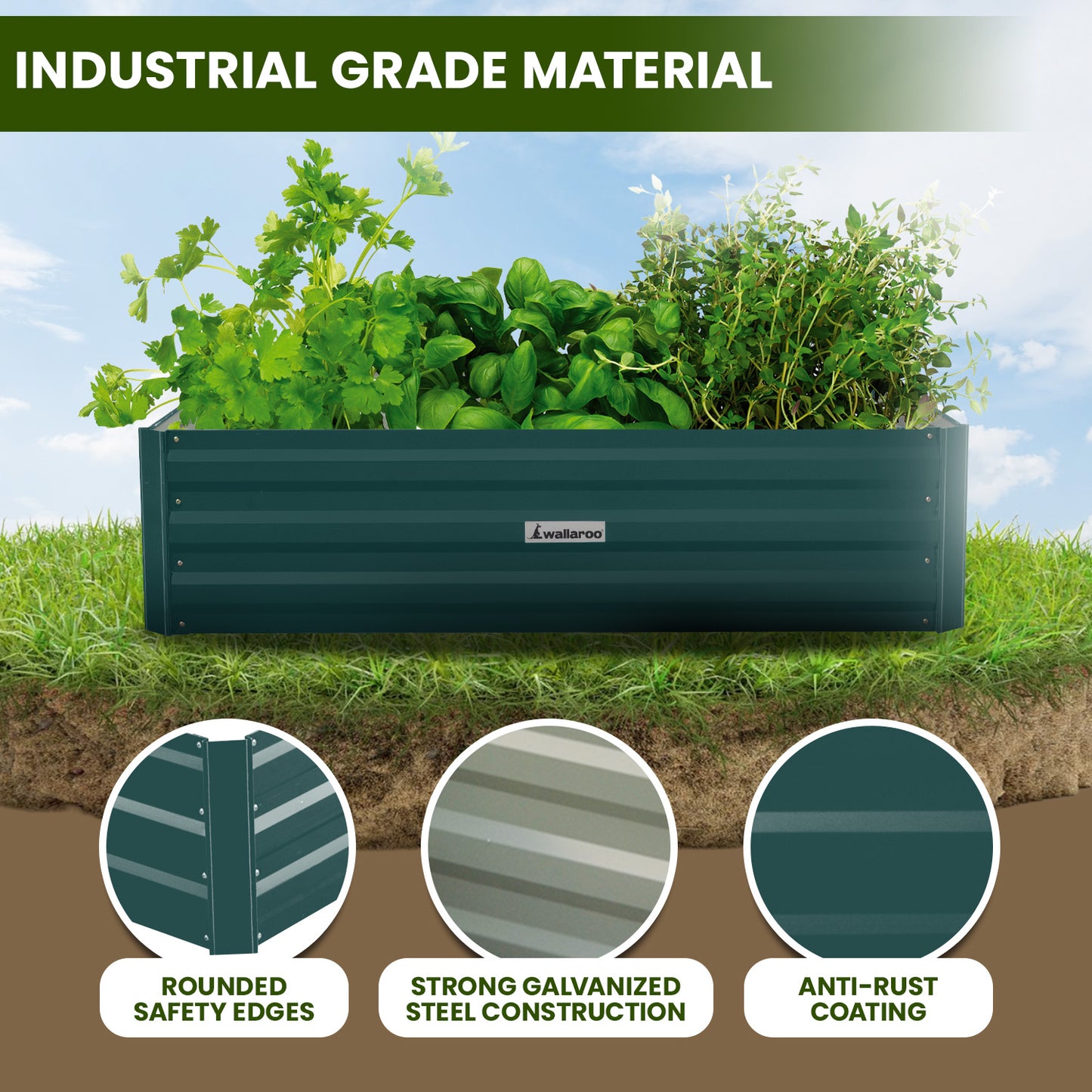 Garden Bed | Wallaroo | 210 x 90 x 30cm | Galvanized Steel - Green