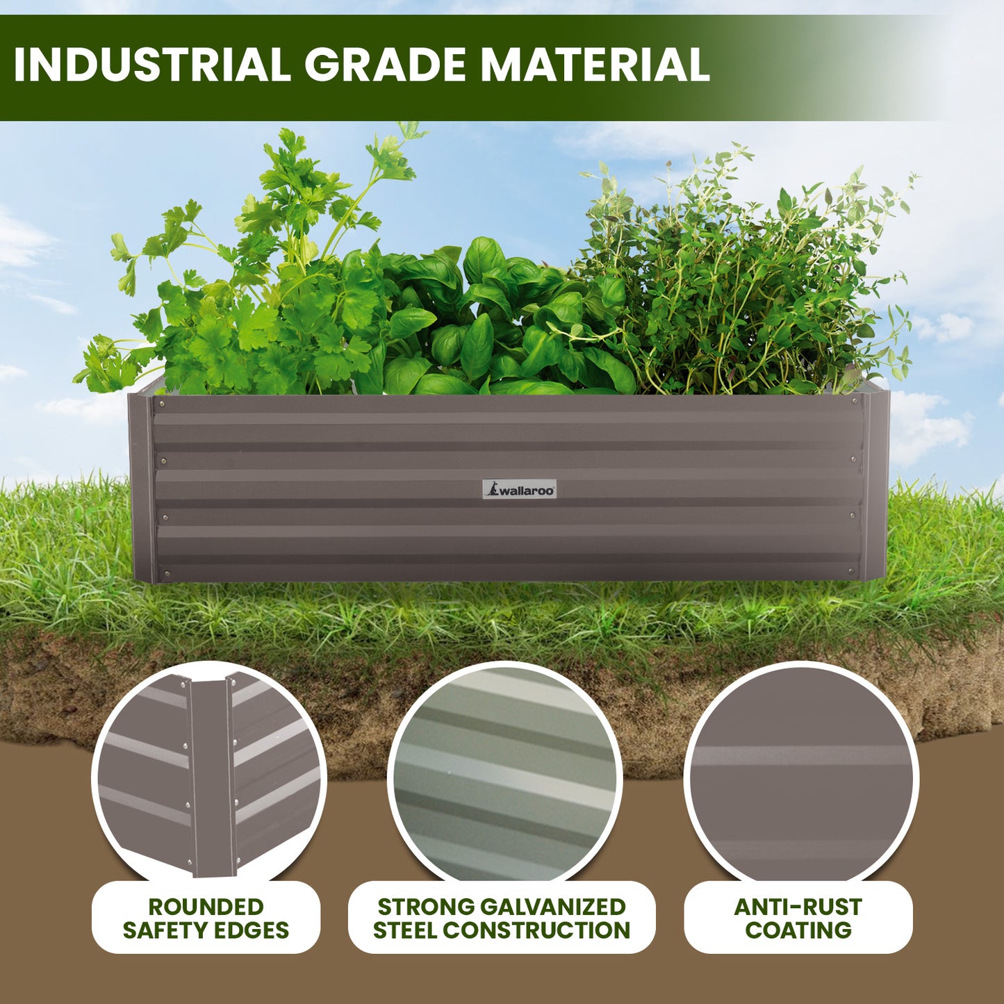 Garden Bed | Wallaroo | 210 x 90 x 30cm | Galvanized Steel - Grey