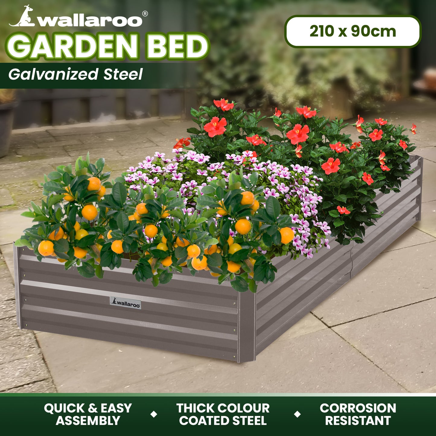 Garden Bed | Wallaroo | 210 x 90 x 30cm | Galvanized Steel - Grey