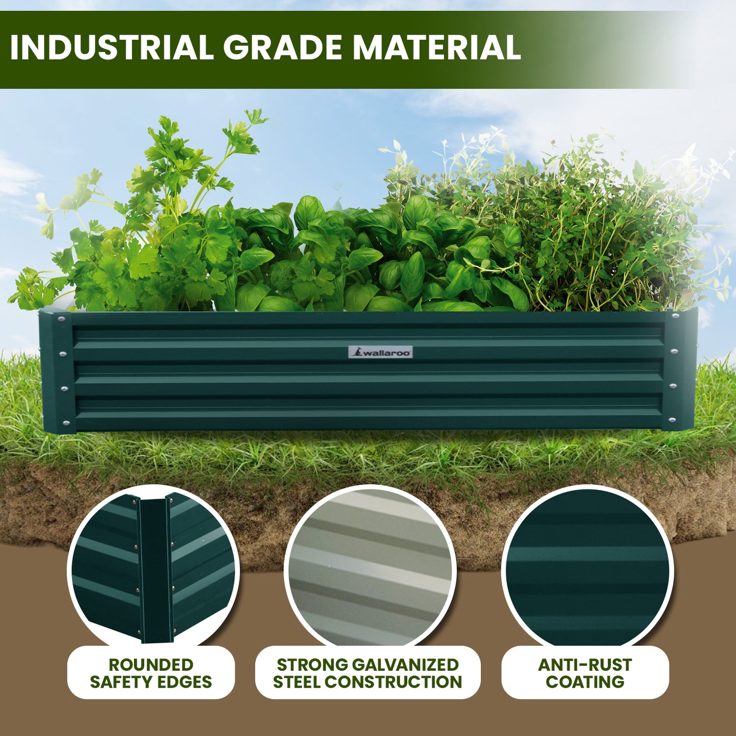 Garden Bed | Wallaroo | 240 x 120 x 30cm | Galvanized Steel - Green