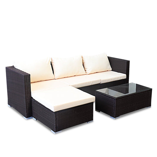 Modular Outdoor Lounge Set | 4 Seat | Sarantino | Brown & Cream