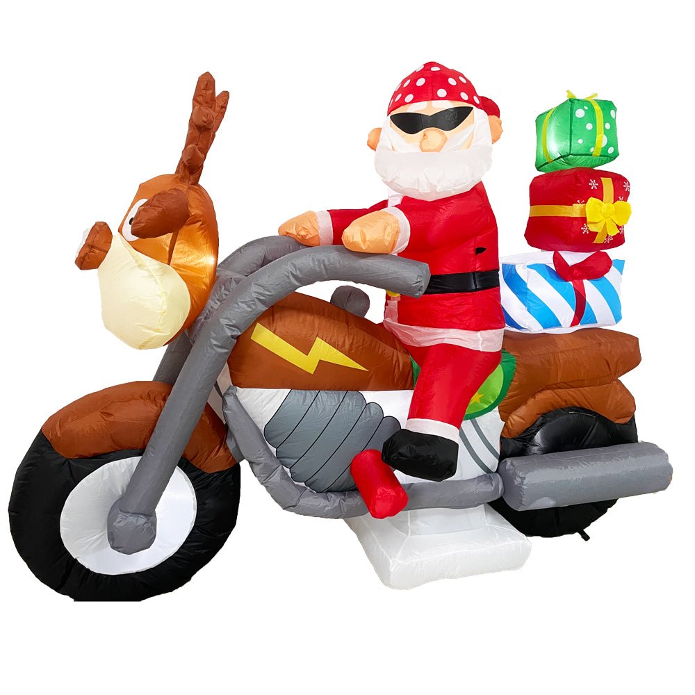 Christmas Inflatable | Motorbike Santa Illuminated Decoration | 2.1m Long