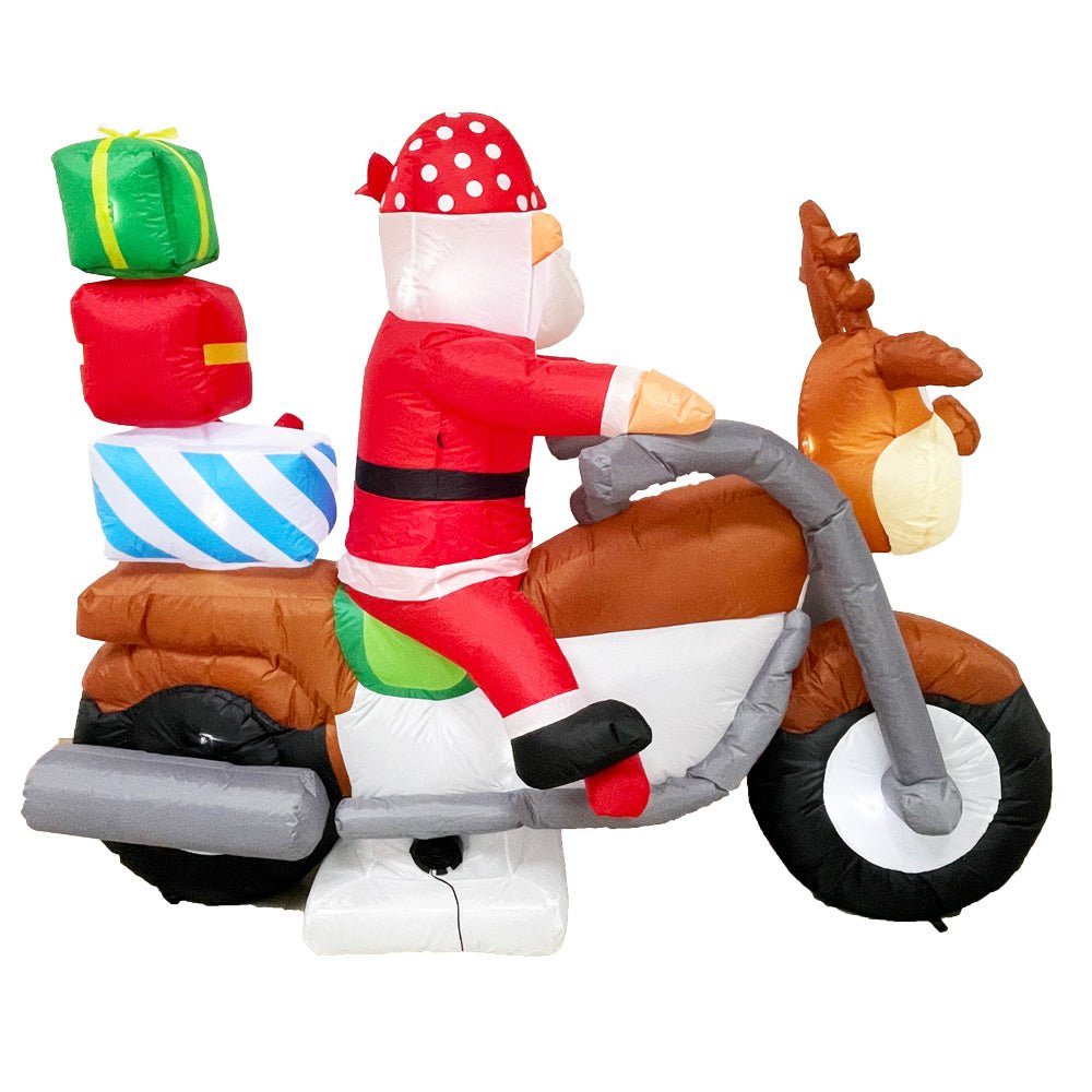 Christmas Inflatable | Motorbike Santa Illuminated Decoration | 2.1m Long