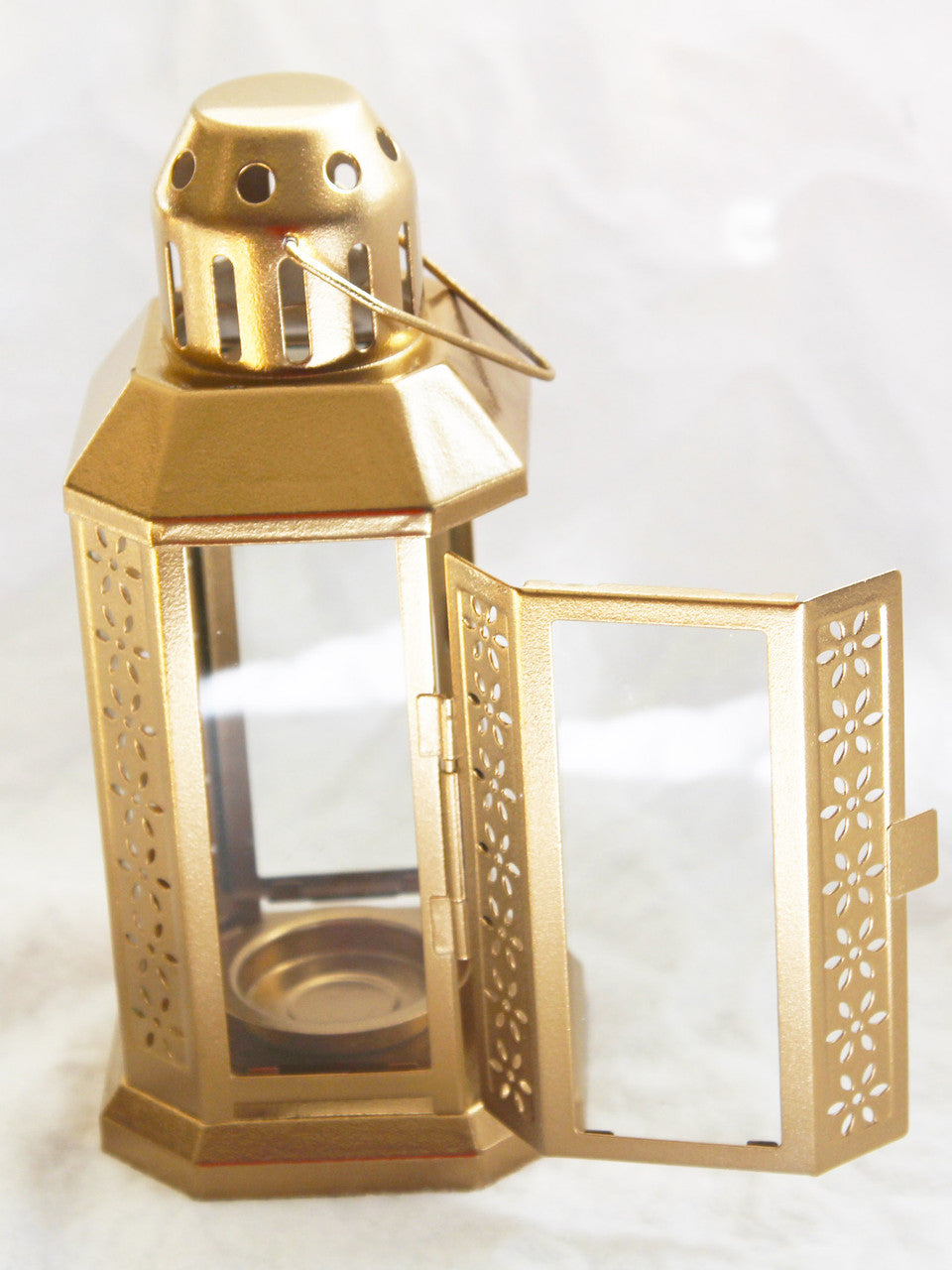 Metal Miners Lantern Xmas Decoration | 5 Pack | 22cm | Gold | Tealight Candle