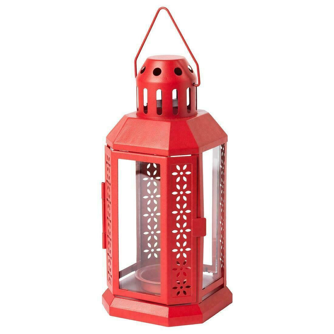 Metal Miners Lantern Xmas Decoration | 10 Pack | 22cm | Red | Tealight Candle