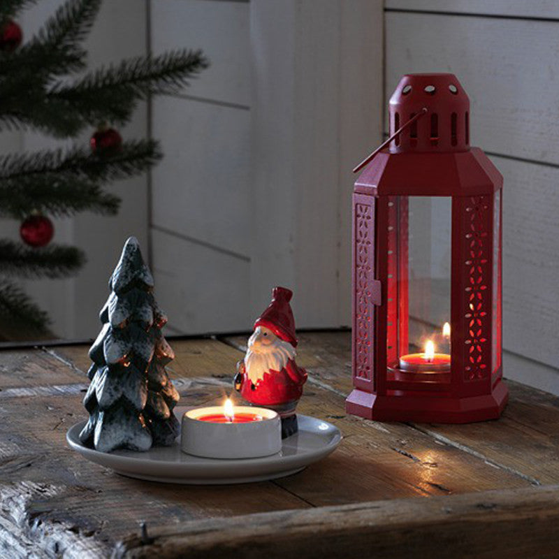 Metal Miners Lantern Xmas Decoration | 10 Pack | 22cm | Red | Tealight Candle