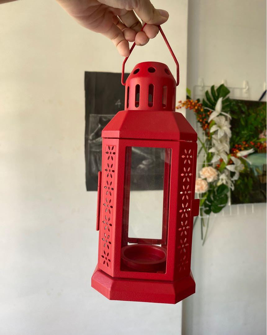 Metal Miners Lantern Xmas Decoration | 10 Pack | 22cm | Red | Tealight Candle