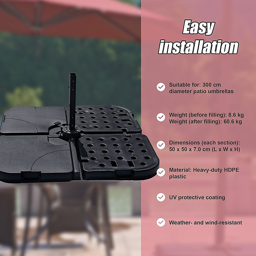 Cantilever Umbrella Base Stand | 4 Plate Square | Instahut | 50cm 60kg