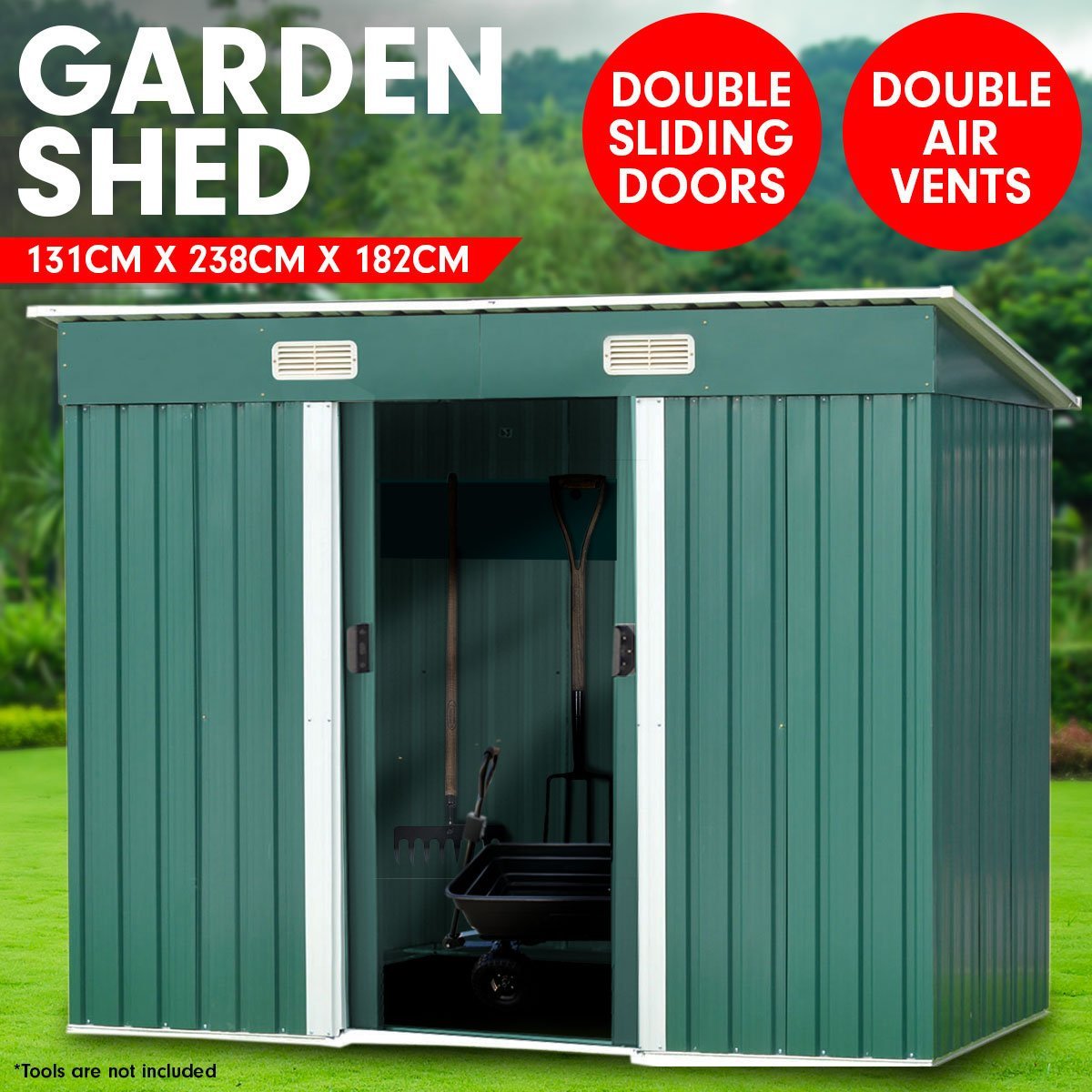 Shed Wallaroo 4ft x 8ft Garden Shed Outdoor Storage - Green