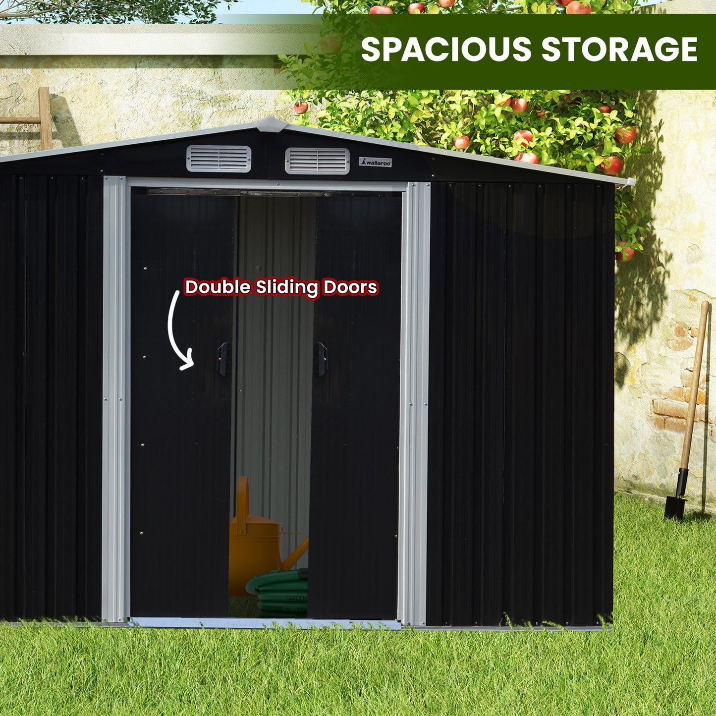 Shed Wallaroo 4ft x 8ft Zinc Steel Garden Shed with Open Storage Black