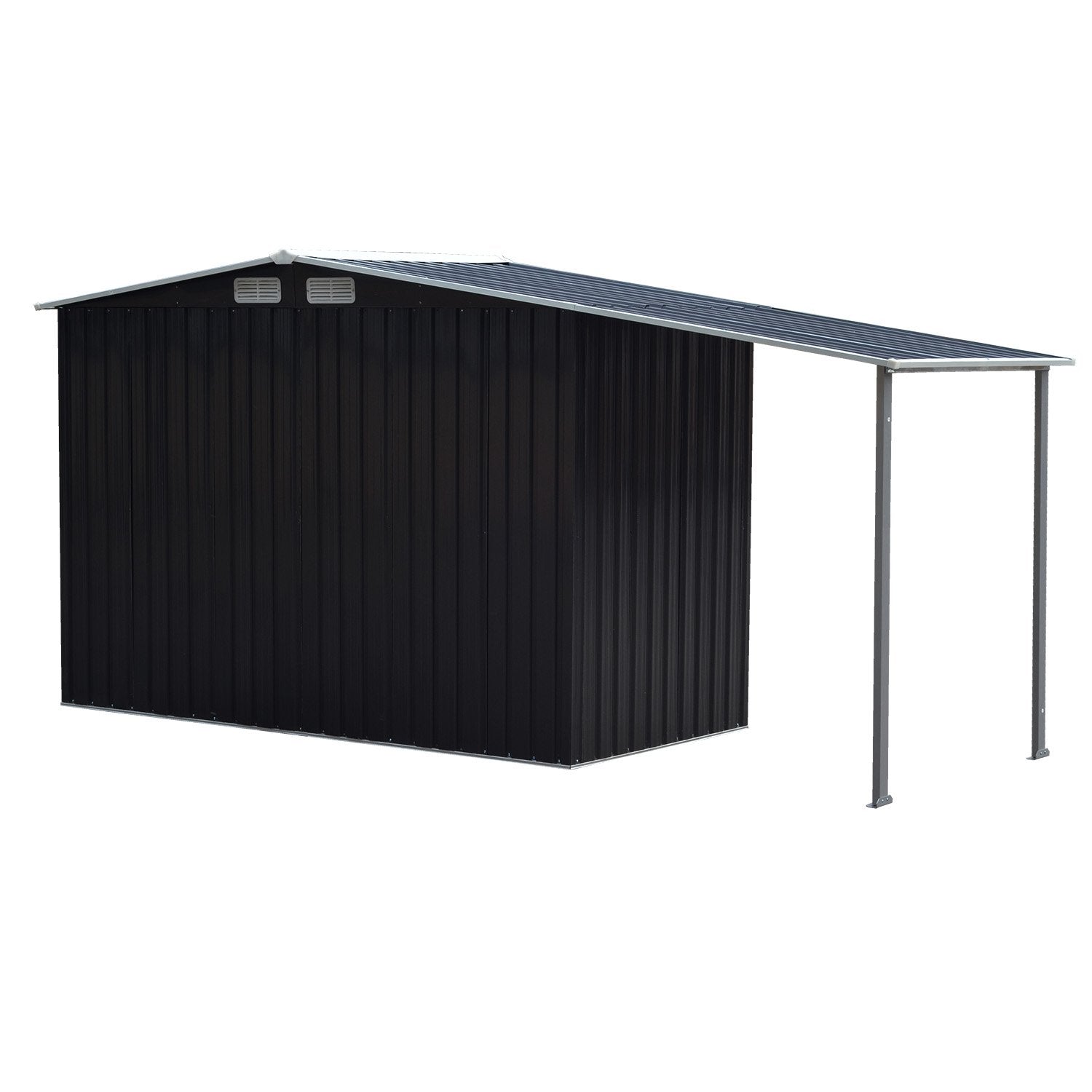 Shed Wallaroo 4ft x 8ft Zinc Steel Garden Shed with Open Storage Black