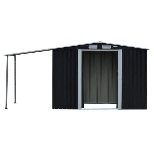 Shed Wallaroo 4ft x 8ft Zinc Steel Garden Shed with Open Storage Black