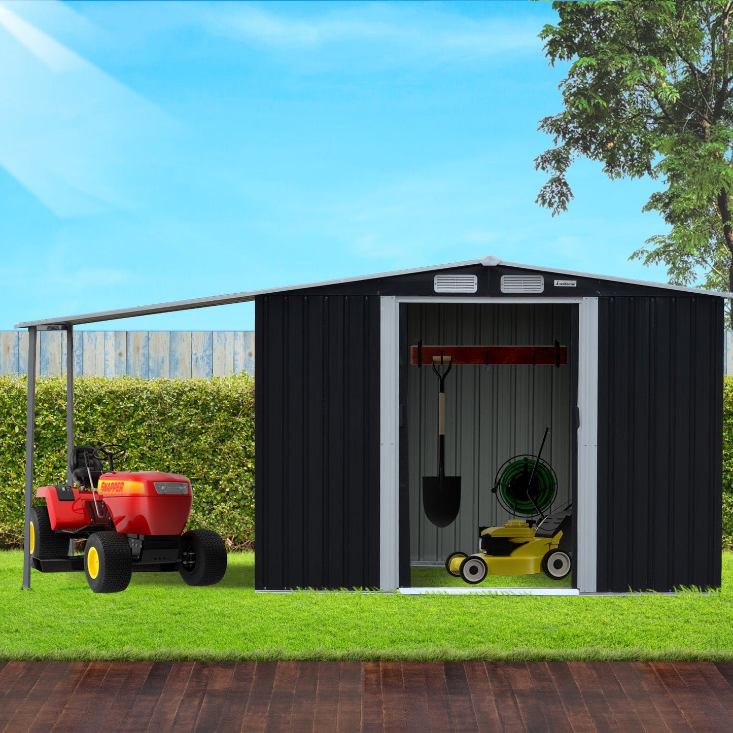 Shed Wallaroo 6ft x 8ft Zinc Steel Garden Shed with Open Storage Black