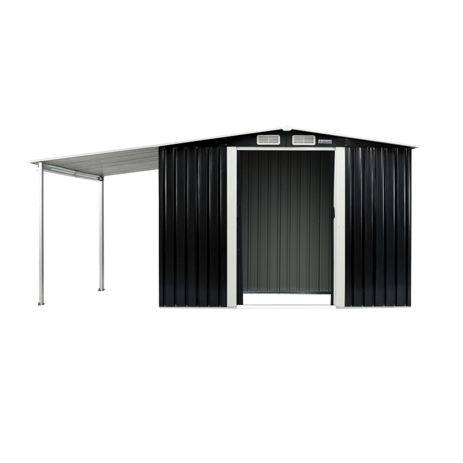 Shed Wallaroo 6ft x 8ft Zinc Steel Garden Shed with Open Storage Black