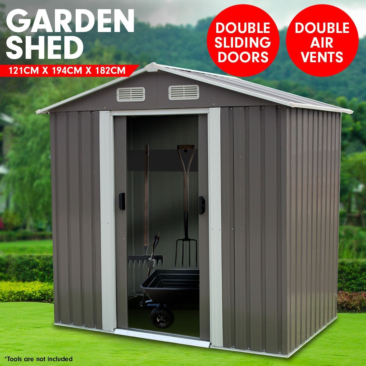 Shed Wallaroo Garden Shed Gable Roof 4ft x 6ft Outdoor Storage - Grey