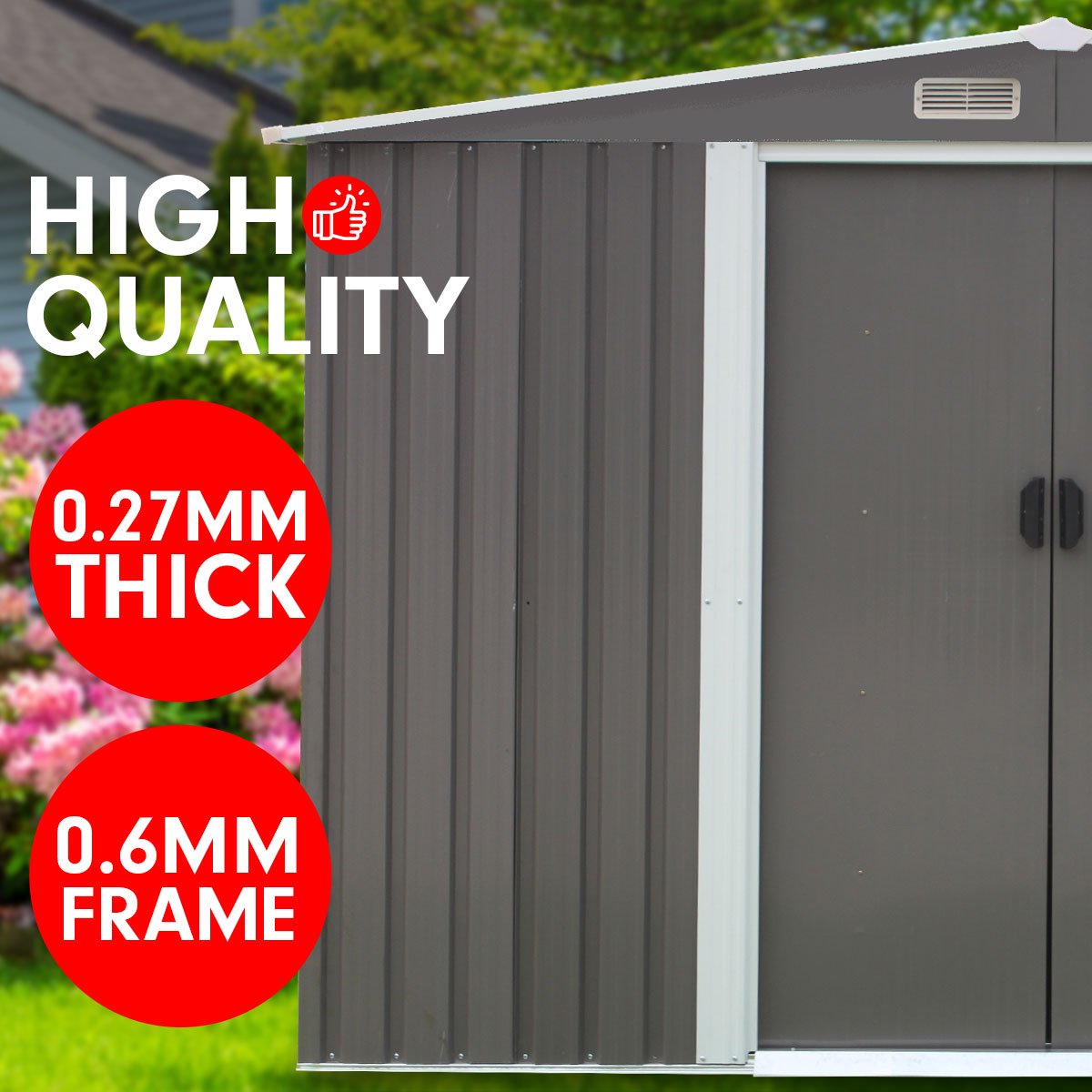 Shed Wallaroo Garden Shed Gable Roof 6ft x 8ft Outdoor Storage - Grey