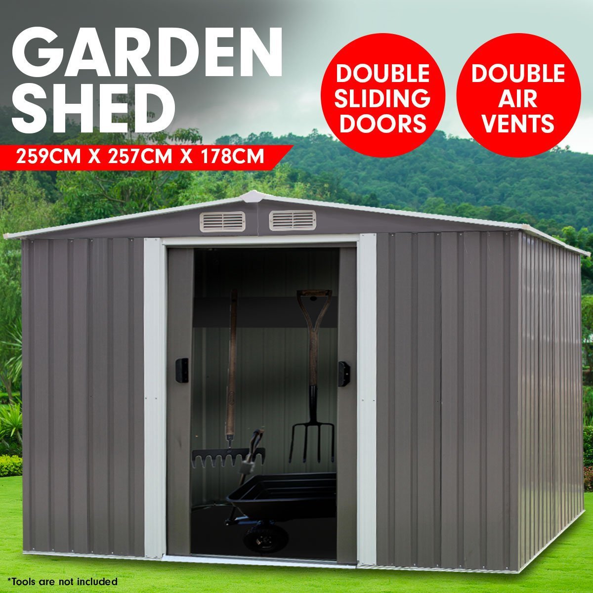 Shed Wallaroo Garden Shed Gable Roof 8ft x 8ft Outdoor Storage - Grey