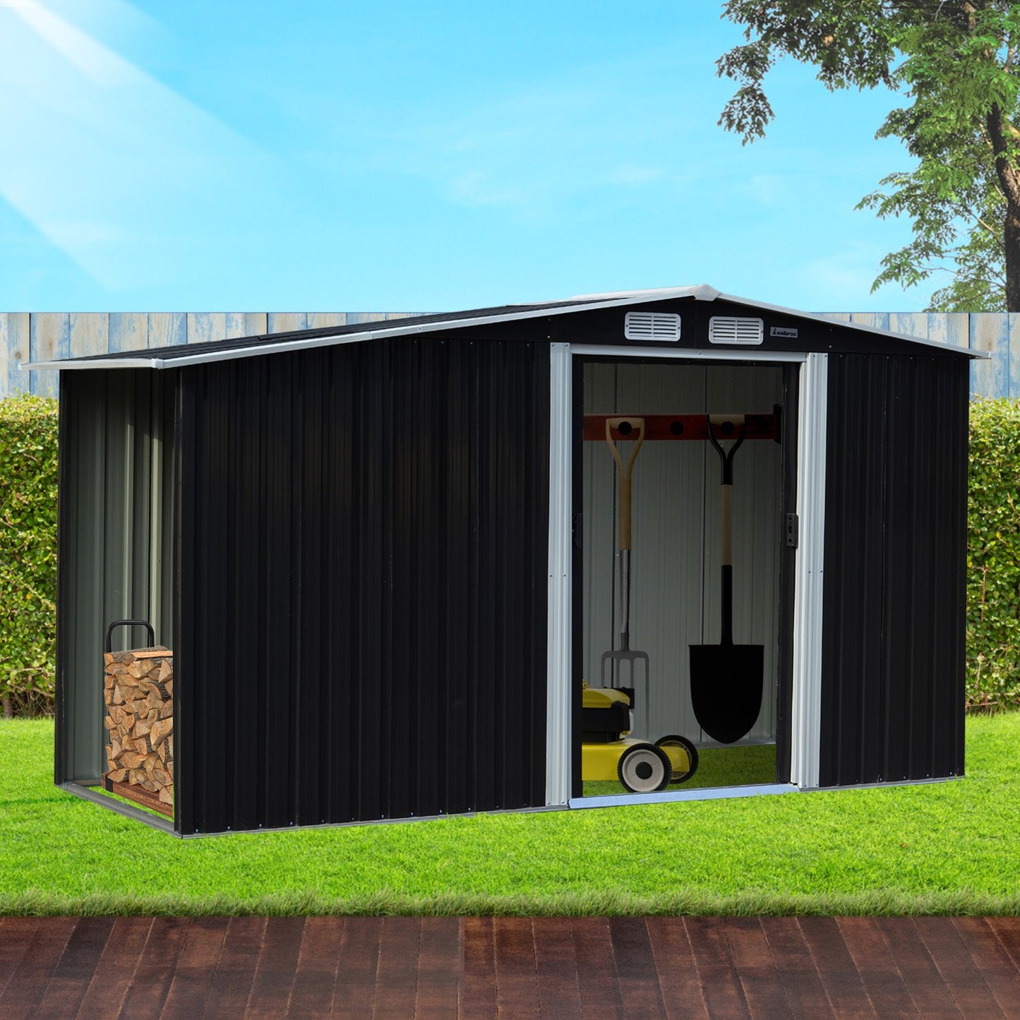 Shed Wallaroo Garden Shed with Semi-Close Storage 4ft x 8ft - Black