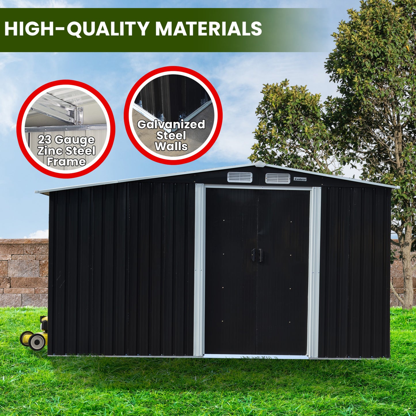 Wallaroo Garden Shed with Semi-Closed Storage 8*8FT - Black Conch Outdoors