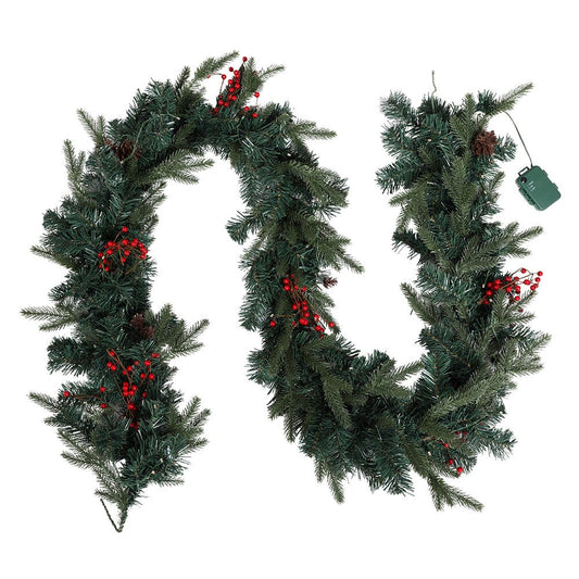 Christmas Garland | Straight with Natural Decorations and LED Lights | Jingle Jollys | 2.4m