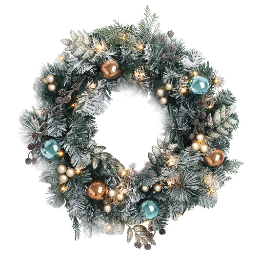 Christmas Wreath | Snow Covered with Decorations and LED Lights | Jingle Jollys | 60cm