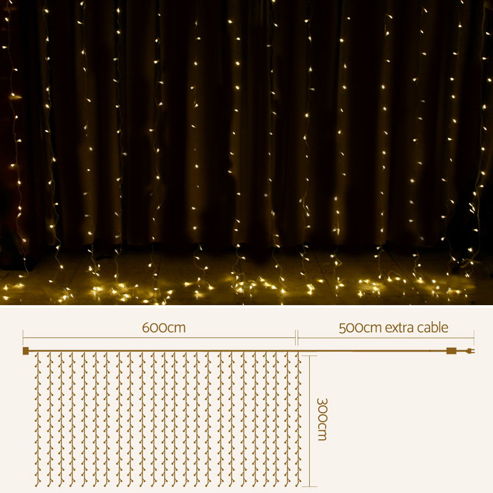 Christmas Lights Curtain | 600 LED | Jingle Jollys | Warm White | 6m x 3m | Mains Powered