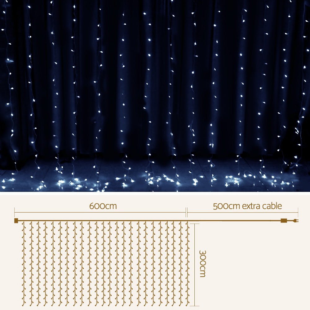 Christmas Lights Curtain | 600 LED | Jingle Jollys | Cool White | 6m x 3m | Mains Powered