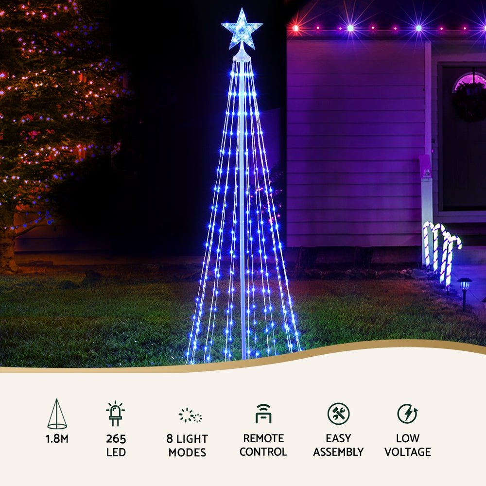 Christmas Tree Cascading Rope Light | 265 LED | Jingle Jollys | Changeable Colours | 1.8m | Mains Powered