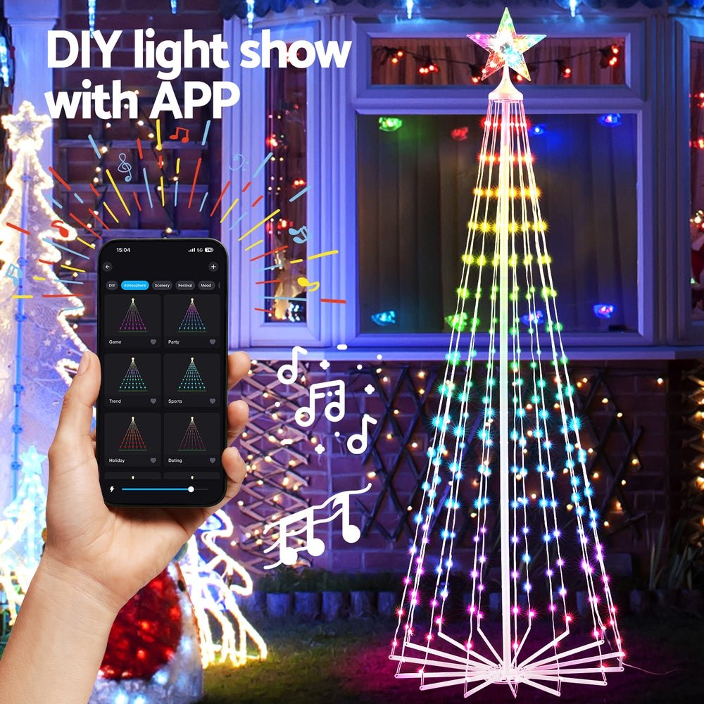 Christmas Tree Cascading Rope Light | 265 LED | Jingle Jollys | Changeable Colours | 1.8m | Mains Powered