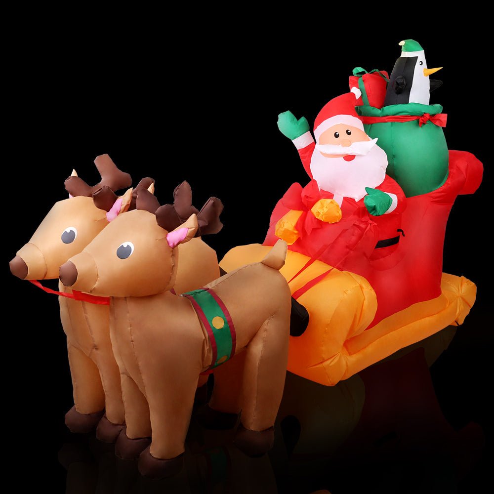 Christmas Inflatable | Santa Reindeers and Sleigh Illuminated Decoration | Jingle Jollys | 2.2m