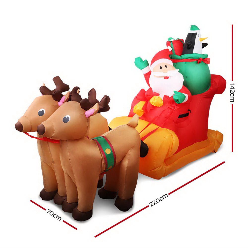 Christmas Inflatable | Santa Reindeers and Sleigh Illuminated Decoration | Jingle Jollys | 2.2m