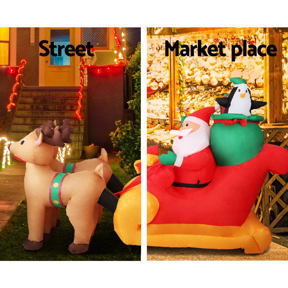 Christmas Inflatable | Santa Reindeers and Sleigh Illuminated Decoration | Jingle Jollys | 2.2m